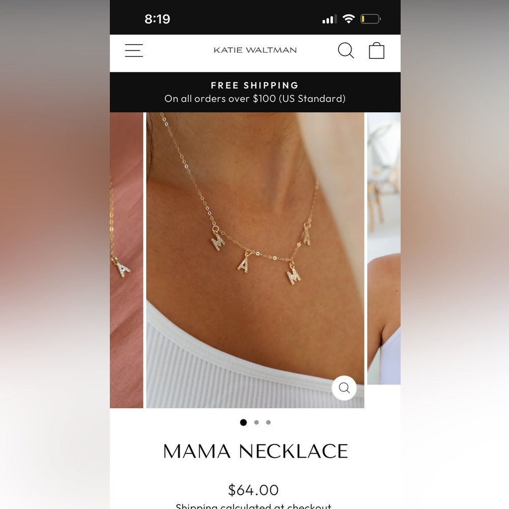 Gold 'MAMA' Letter Necklace Katie Waltman Brand New